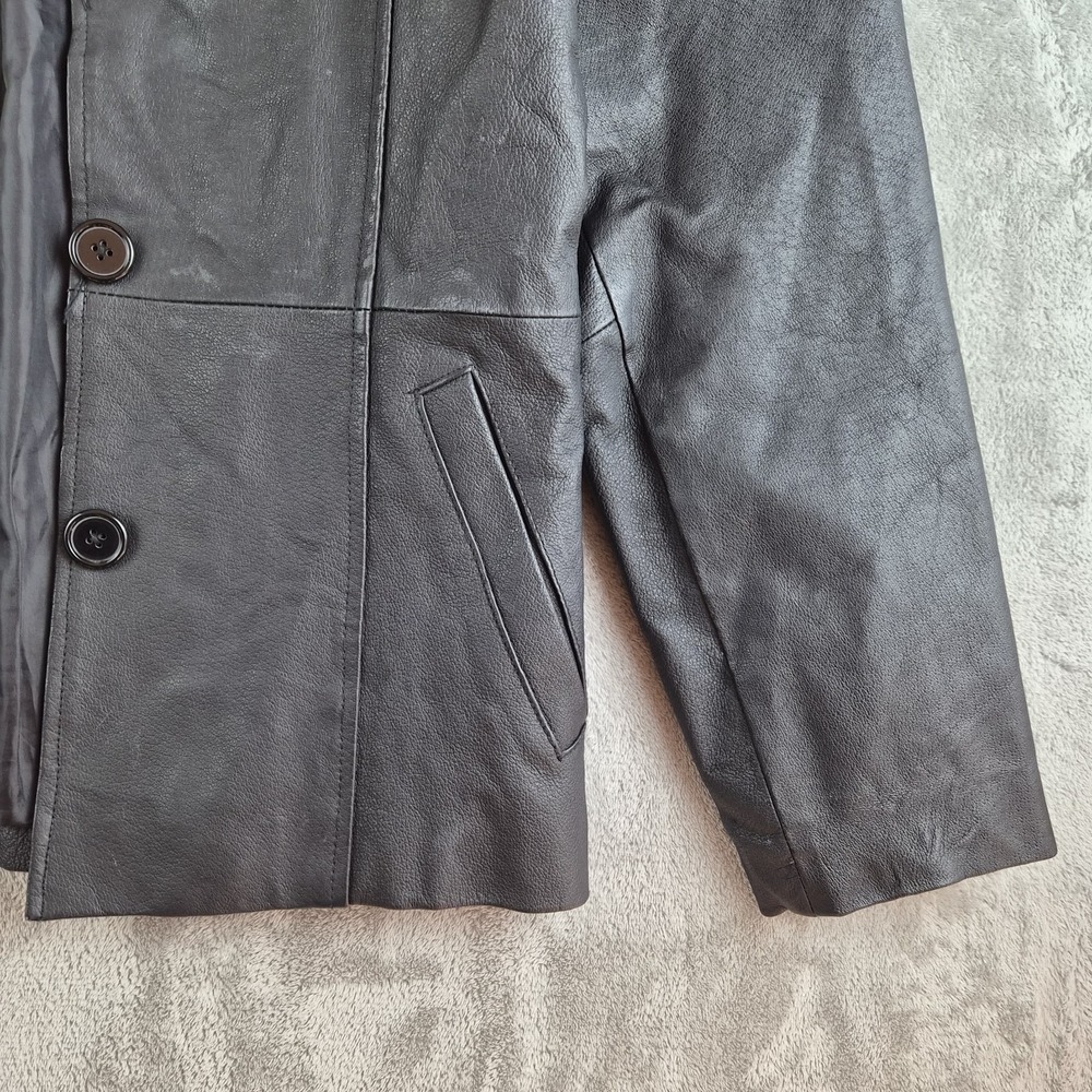 Serge Platini Blazer Jacket Small Black Genuine Leather 2 Buttons Sport‎ Coat - Picture 8 of 16